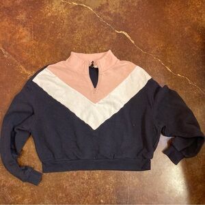 Ladies Divided Tri Color Cropped Sweatshirt